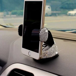 1pc Rhinestone Decor Car Phone Holder Silver