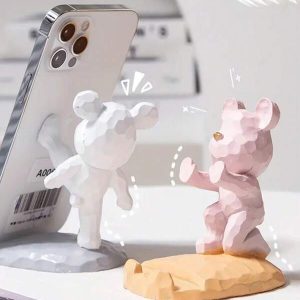 1pc Resin Cartoon Bear Shape Phone Holder, Colorful Hand-Painted Bear Stand, Creative Phone & Tablet Desktop Stand, Bear Decor, For Watching, Live Streaming, Office Multicolor